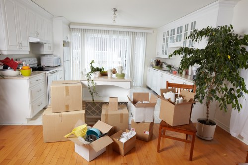 Boxes and household items prepared for a local move in Highgate